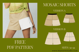 Woman wearing handmade color-blocked Mosaic Shorts with pockets