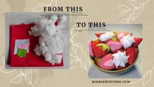Felt strawberries and whipped cream made from fabric