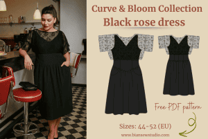 black-rose-dress-plus-size-sewing-pattern free-pdf-dress-pattern-for-curvy-women curve-and-bloom-collection