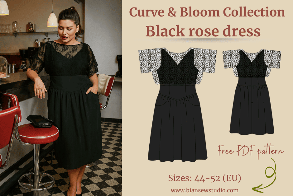 Read more about the article Black Rose Dress – Elegant & Flattering Plus Size PDF Pattern