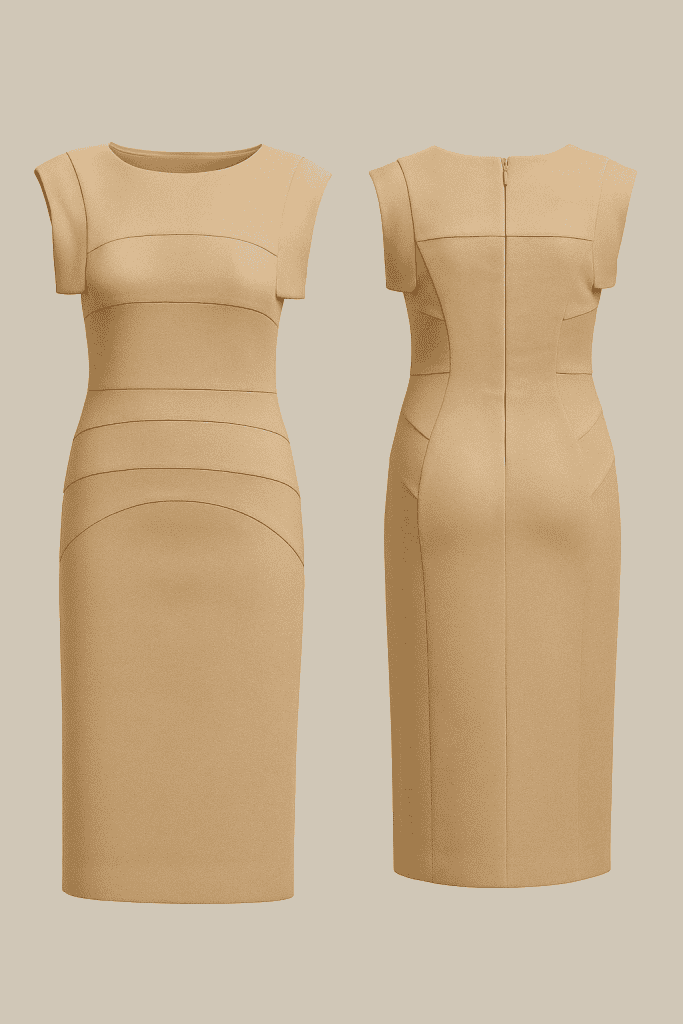 Handmade Curve Dress – front and back views of finished sewing project