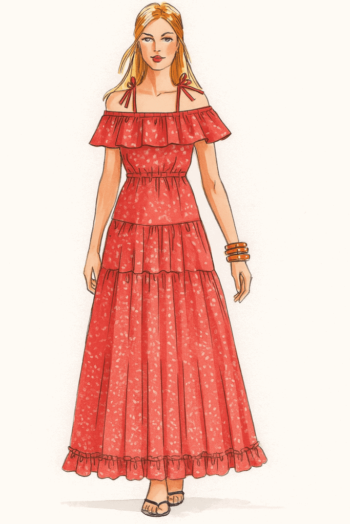 Watercolor fashion illustration of Amaria Dress