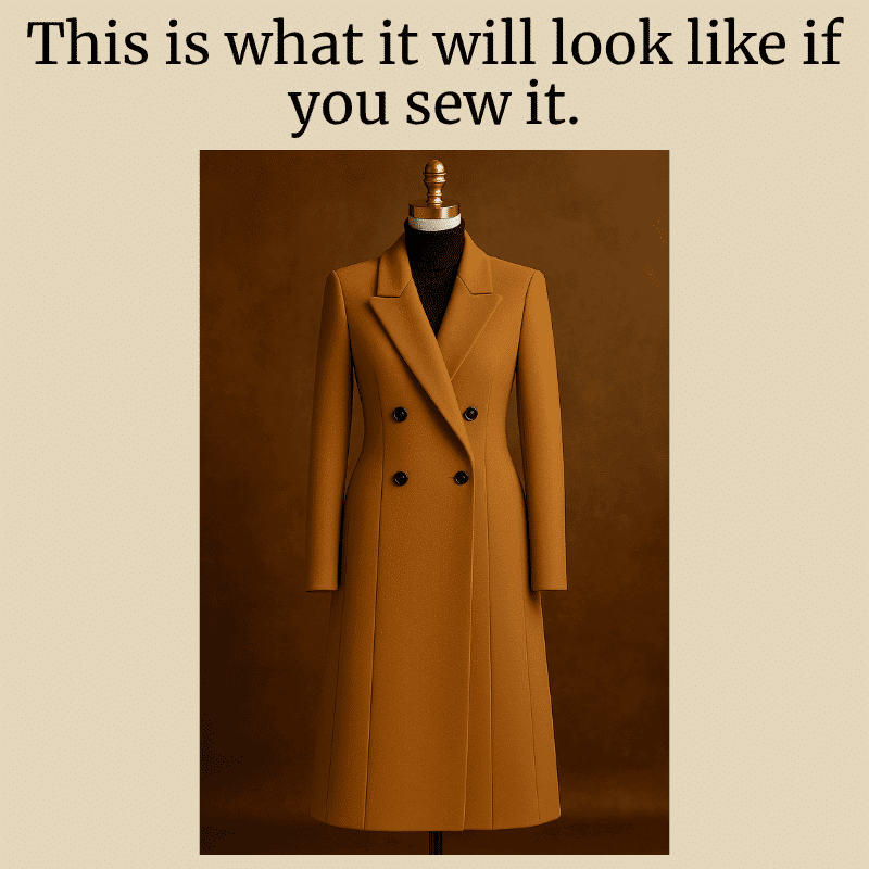 Photo of the finished The Spring & Fall Coat sewing pattern, sewn in sizes 36-44, showing how the garment looks when made.